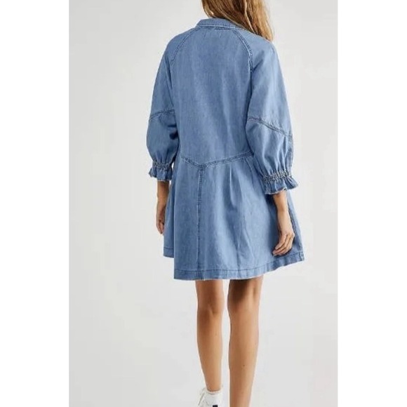 We The Free People Dress Women L Hannah Mini Denim Shirtdress Button Up Pockets - Picture 3 of 9